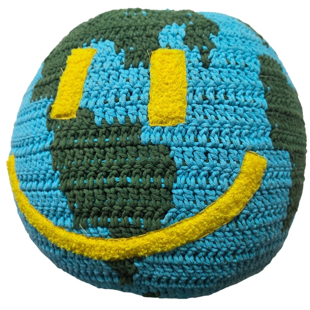 Urban Outfitters Crochet‎ Knit Globe Pillow Smiley Earth Dorm Decor